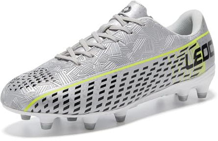 LEOCI Chaussures de football pour homme et femme, Noir/gris, 8.5 Women/7.5 Men