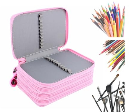 LenTLy Custodia per Matite Colorate con Slot Borsa per Matite Multistrato Oxford di Grande capacità Rosa