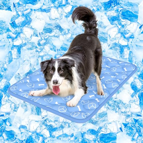 【Upgraded】Rywell Cooling Mat for Dogs 90x70cm,Thicken Dog Cooling Mat(Blue) | Arc-Chill 3.0 Cooling Tech(Q-Max>0.5), Thicken, Endothermic Color Changing,Waterproof, OEKO-TEX, Non-Slip, Portable, Washable