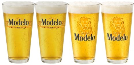 LORD'S ROCKS Modelo Beer Glasses 16oz Pint Glass - Set of 4 Authentically Licensed Compatible