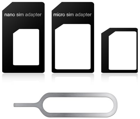 LOBVABA 4 en 1 Adaptador para Tarjeta SIM, para Tarjeta Nano, para Tarjeta Micro estándar, para Smartphone, teléfono móvil y Tablet con Herramientas de Extracción de Tarjeta para SIM, Negro