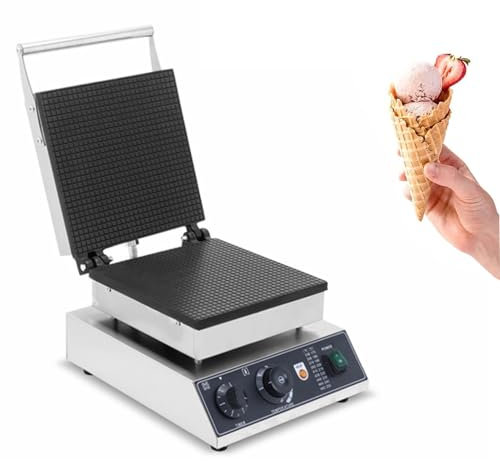 Genérico Máquina eléctrica para Hacer Conos de gofre, máquina Comercial de Acero Inoxidable para Hacer Conos de Helado Superficie Antiadherente para Hacer Conos de Helado caseros DIY(Square)