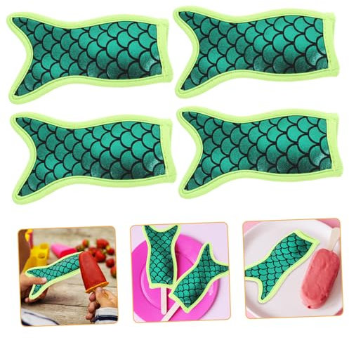 LABRIMP 4 Stück Meerjungfrau-eis Am Stiel-abdeckung Eisstangenhalter Eis Am Stiel-verpackungen Meerjungfrau-eis-pop-cover Süßer Eis Am Stielhalter Kegelhalter Eisstöcke-hülle Gummi Green