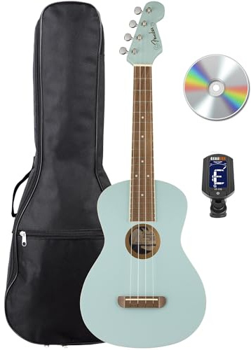 Fender Avalon Tenor Ukulele - Daphne Blue Bundle with Gig Bag, Tuner, and Austin Bazaar Instructional Video