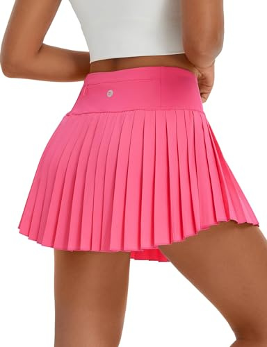 baleaf Gonna Tennis Donna, Pantaloncini Moda Estive A Line Slim Fit Fascia Alta Pieghe per Ragazze Eleganti Rosa M
