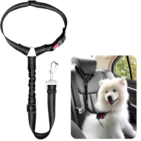 Hundeanschnaller fürs Auto, Anschnallgurt Hund Auto, Hundegurt Auto mit Elastischer und Einstellbarem Schnalle, Hunde Anschnallgurt Auto zum Aufhängen an Kopfstützen (Schwarz)