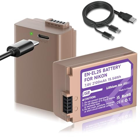 Mspalocell EN-EL25 USB-C 2100mAh Ersättningsbatteri för Nikon Z Series Z50, Z30, Z FC, fulladdad på 2 timmar,2 stycken EN-EL25/EL25A Typ-C-batteri