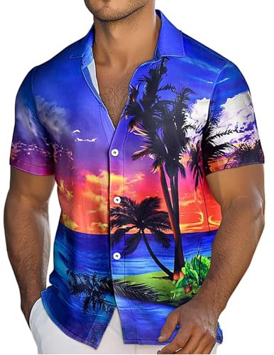 Funky Hawaiihemd Herren Kurzarm Oversize Shirt, Männer Shirts Bunte Herrenhemden Casual Locker 3D Gedruckt Sommerhemden, Weiches Hemd Soft Atmungsaktiv Urlaub Freizeithemd S-5Xl