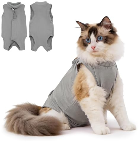 Avont Kattåterhämtningsdräkt Post-kirurgisk Overall, Andningsbar Alternativ till Skamkonen Bodysuit för Kastrerade Honor, Hudvård vid Magsår -Grå (M)