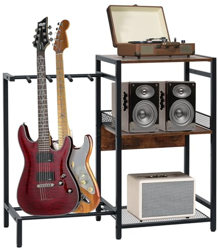 Awhtixbo Supporto per chitarra, supporto per chitarre multiple fino a 3, supporto per giradischi in vinile a 3 livelli, rack per acustica, basso, ukulele, amplificatore, supporto per giradischi per