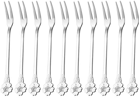 TOPPERFUN 10pezzi Forchette Per Antipasti e Frutta in Acciaio Resistenti Delicate e Riutilizzabili Utensili Da Cucina Per Dolci Dessert e Snack