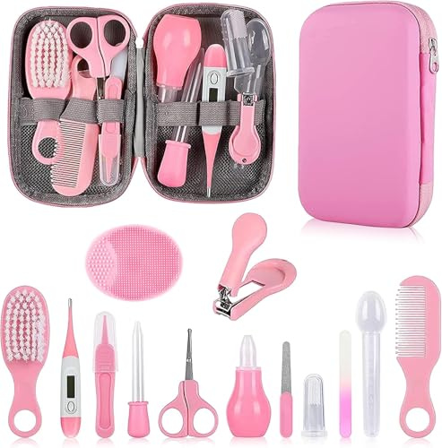 Baby-Sicherheits- und Pflegeset mit Haarbürste, Kamm, Nagelknipser, Baby-Basics-Set für Neugeborene Mädchen und Jungen (Rosa)