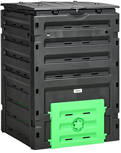 Outsunny Composteur de Jardin 450 L, bac composteur pour Jardin en polypropylène, 80 aérations et 2 Portes coulissantes, léger et Robuste, Noir