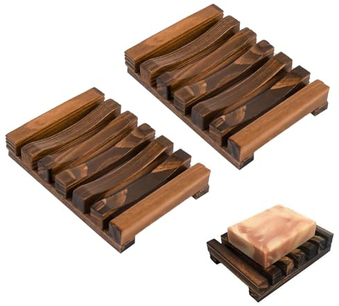 HUILLIGHT Jabonera de Madera para Ducha Juego de 2 Soportes de Jabón Autodrenante Bandeja de Jabón Natural Antihumedad para Baño Cocina Jabón Artesano
