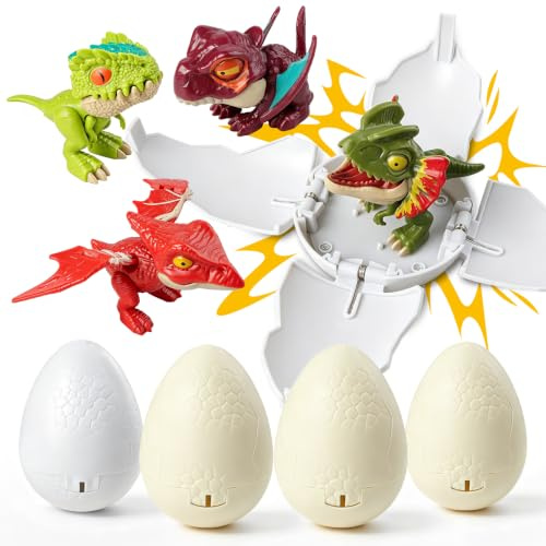 Huevos de dinosaurio sorpresa, 4 unidades de huevos de dinosaurio desplegables con figuras móviles, juguetes interactivos de dinosaurios que eclosionan para niños, relleno de nido de Pascua, regalos