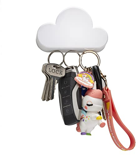 TWONE White Cloud Magnetic Wall Key Holder - Easy to Mount - Powerful Magnets Keep Keychains and Loose Keys Securely in Place