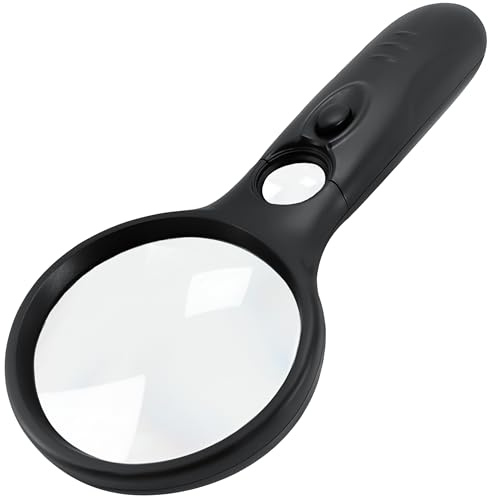SeeZoom Magnifying Glass with Light, 3X Large Lens + 12X High Power Lens, Lighted Magnifying Glass Handheld Reading Magnifier for Seniors, Small Print, Coins & Jewelry, LED Light