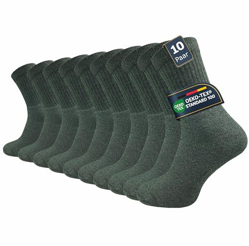 GAWILO Chaussettes Militaires et de Chasse pour Homme et Femme (10 Paires) - de Travail Avec Pied en Tissu Éponge Renforcé - de Loisirs Avec Ceinture Confortable