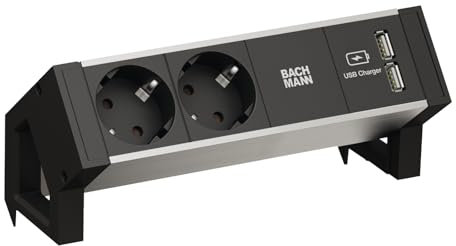 BACHMANN Desk2 Alu Black 2X Schutzkontakt 1x USB-Charger