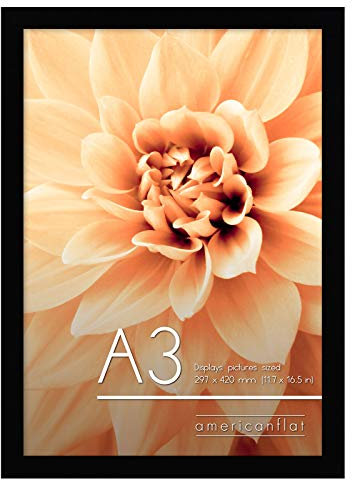 Americanflat A3 Picture Frame in Black - Engineered Wood with Shatter Resistant Glass - Horizontal and Vertical Formats for Wall - 29.7x42 cm