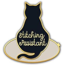 Black Stitching Assistant Black Cat on Embroidery Hoop Enamel Needle Minder