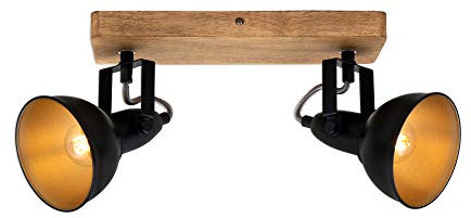 BRILONER - Deckenlampe Vintage schwenkbar, Holzbasis, E14 Fassung, max. 25 Watt, Deckenleuchte, Lampe, Wohnzimmerlampe, Schlafzimmerlampe, Küchenlampe, Deckenstrahler, 28x11x15,7 cm, Schwarz-Gold