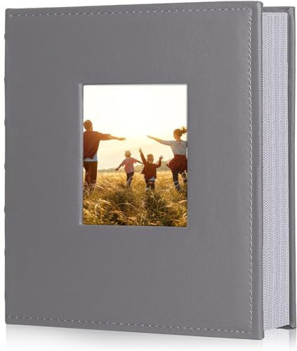 RECUTMS 6x4 Photo Book 200 Pockets White Page Memo Space Album Slide in Photos Premium Leather Cover For Family Anniversary Wedding Children Holiday Album (Gray)