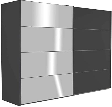 Schwebetürenschrank Kleiderschrank Schlafzimmerschrank Schiebetürenschrank mit Spiegeltür | 2-türig | Dekor | Grau Metallic | BxHxT 271 x 210 x 62 cm