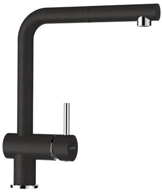 SCHOCK® Epos Onyx Robinet de cuisine haute pression noir avec douchette extensible I Rotatif à 360° I Robinet d'évier de cuisine I Design moderne I Économie d'eau I Mitigeur monocommande en laiton