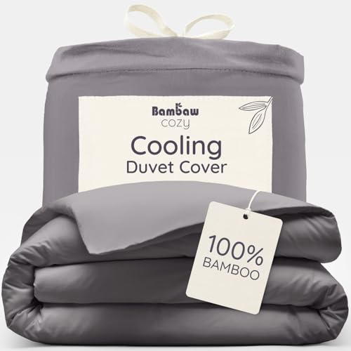 Bambaw Funda Nordica Bambu 135x200 cm, Cama 90 cm, Ropa de Cama Bambu Antiacaros, Funda Nordica Transpirable e Hipoalergenica, Sabanas Frescas Antisudor, Certificado Oeko-Tex (Gris Oscuro)