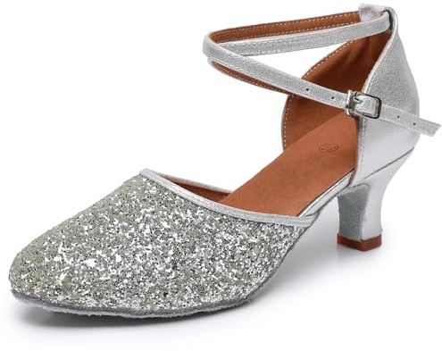 Professionella dansskor för kvinnor balsal dansskor latinsk salsa bachata prestanda dansskor, Silver 5 cm, 38.5 EU