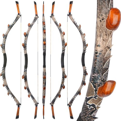 wolfman 35-55 lbs Traditioneller Bogen Erwachsener Chinesischer Drachen Langbogen Recurvebogen Sportbogen Bogenschießen Jagdbogen Mongolischer Reiterbogen für Anfänger Übungsgeschenk (45lbs, Drachen)