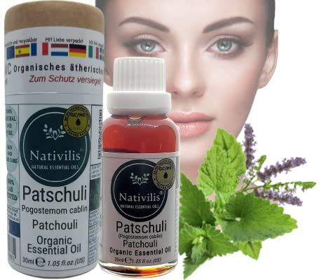 Nativilis Ätherisches Bio-Patschuliöl Pogostemon cablin zur Behandlung von Hauterkrankungen – hilft bei fettigem Haar oder Schuppen. Entzündungshemmende insektizide Eigenschaften Copaiba - Patchouli