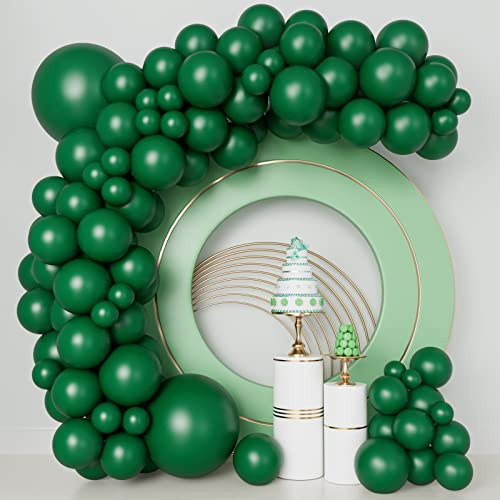 140pcs Dark Green Balloons Garland Arch Kit 5/10/12/18 Inch Different Sizes Green Matte Latex Balloons for Jungle Safari Party Decor Christmas Birthday Party Decorations