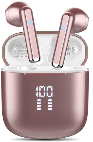 OYIB Wireless Earbuds, Mini Bluetooth 5.3 Headphones HiFi Stereo, Wireless Earphones with ENC Noise Cancelling Mic, Touch Control, Type-C Charging, in Ear Wireless Headphones, Rose Gold