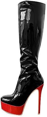 blingqueen Plateau Stiefel Stiletto Stretch Boots Lack Schwarz Rot 44 EU