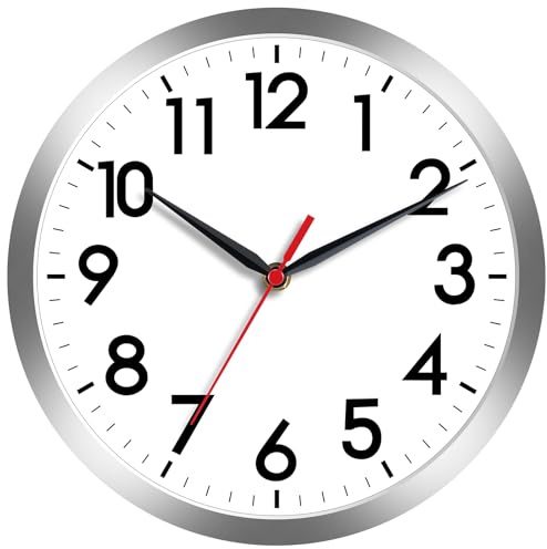 AKCISOT Wall Clock, Modern Small Wall Clocks Battery Operated 8 Inch, Silent Non-Ticking Analog Classic for Office, Home, Bathroom, Kitchen, Bedroom, School(Silver)