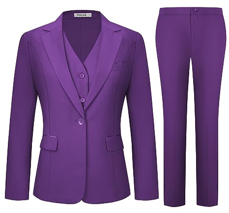 Kelyaa Women's 3 Piece Suit Lady Business Casual Office One Button Notched Lapel Slim Fit Blazer Jacket Vest Pants Set