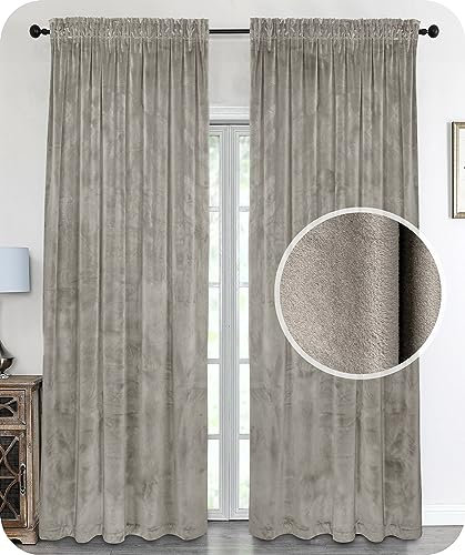 BEAUTEX Samt Vorhang Kräuselband U-Band Gardine Velvet abdunkelnd und Blickdicht, 300x245 cm (Breite 300 cm, Höhe 245 cm, Taupe)