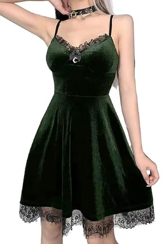 YINGWIN Robe de soirée vintage en velours pour femme - Sans manches - Pour vacances, mariage, cocktail, occasion formelle, Vert, XL