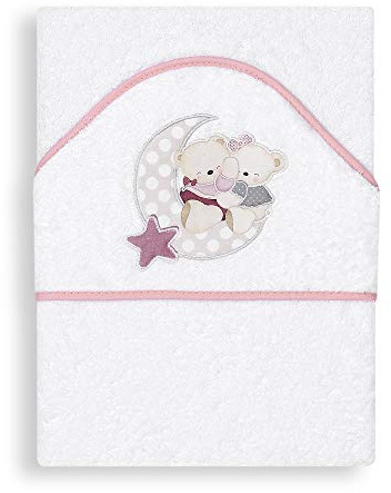 various Capa de Baño Bebé con Capucha 100x100 cm, Toalla de Bebé 100% Algodón Rizo, Suave y Absorbente, Ideal para Recién Nacidos y Niños Pequeños con un Diseño Amoroso Color Blanco/Rosa