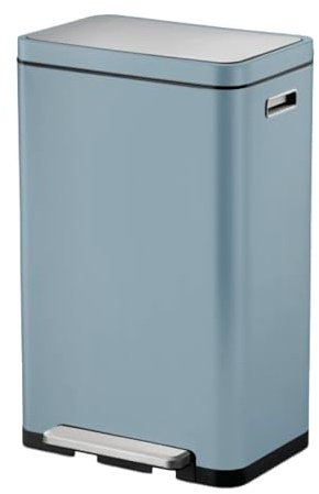 EKO X Cube Kitchen Bin 30L,Fingerprint-resistant Pedal Bin, Soft Close Waste Disposal Dustbin with Removable Inner Bucket, Deodoriser & Silicone Seal - Titanium Blue - Brushed Stainless Steel