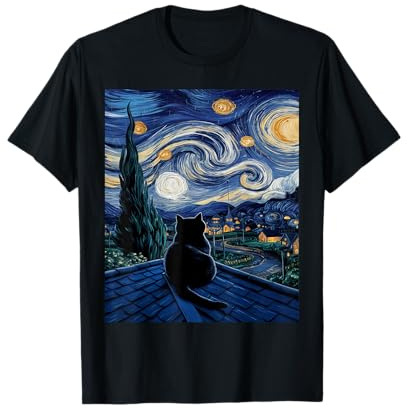 Chat Nuit étoilée Van Gogh Chat Art Lover Funny Cat T-Shirt