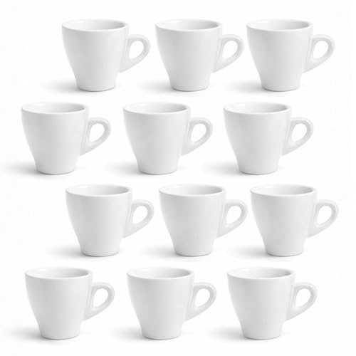 PALUPLUS Set 12 Tazzine Caffè in Porcellana da 80 ml, Tazze da Espresso con manico, Lavabili in Lavastoviglie, adatte per Microonde, Colore Bianco -208F