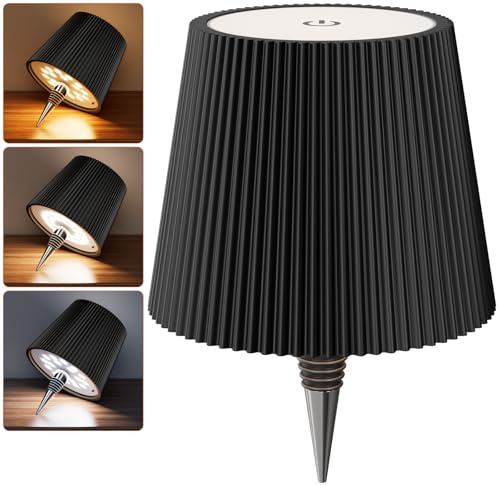 Nulmvic Lampada per Bottiglia LED Ricaricabile - 5200mAh Lampada da Tavolo Senza Fili Dimmerabile 3 Colori - IP54 Impermeabile Comando a Tocco per Interno Esterno Famiglia Ristorante Bar (Nero)