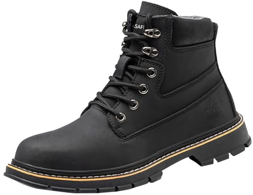 MEIbax Chaussure de Securité Homme Antidérapant Confortable Montantes Chaussures de Travail Protection Imperméables Antiperforation Automne Hiver Bottes de Securite Embout en Acier (3-Black, 41)