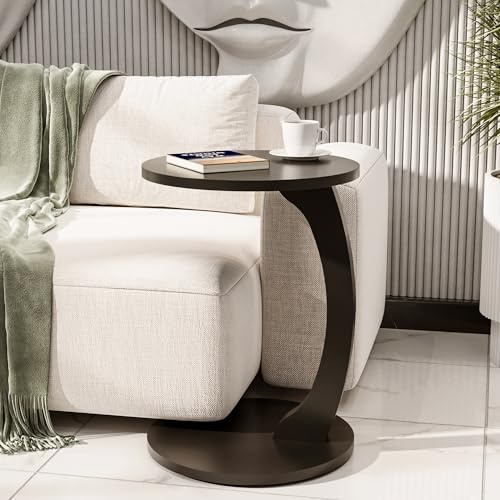 Tubibu C Form Kleiner Beistelltisch, Runder Tisch als Ablagefläche für Couch und Sofa mit Rollen, Rolltisch, Abstelltisch, runde Tischplatte (C-Form, Black)