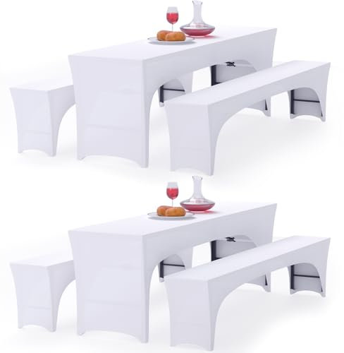 Alishomtll Set di 3 copri-tavolo da birra, elasticizzati, per tavolo da birra da 50 cm di larghezza, 220 x 50 cm, colore bianco