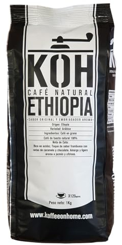 KoffeeONHOME Café en Grano Arábica 100% Etiopía – Tueste Natural – Intensidad Media – 1 kg