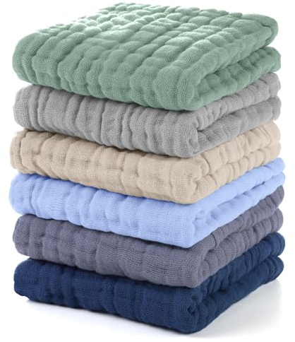 Unnivoll Panni in mussola per bambini, 100% cotone, quadrati, per neonati, ragazzi, ragazze, grandi, 30 x 30 cm, extra morbidi e assorbenti, confezione da 6, multicolore